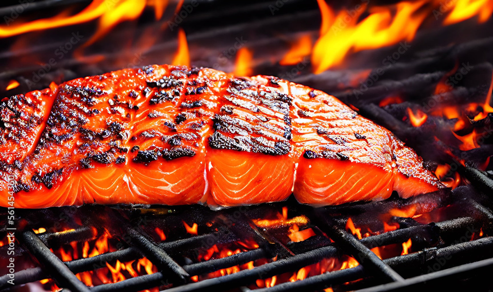 Grilled salmon. Healthy food: baked salmon. Hot fish dish.