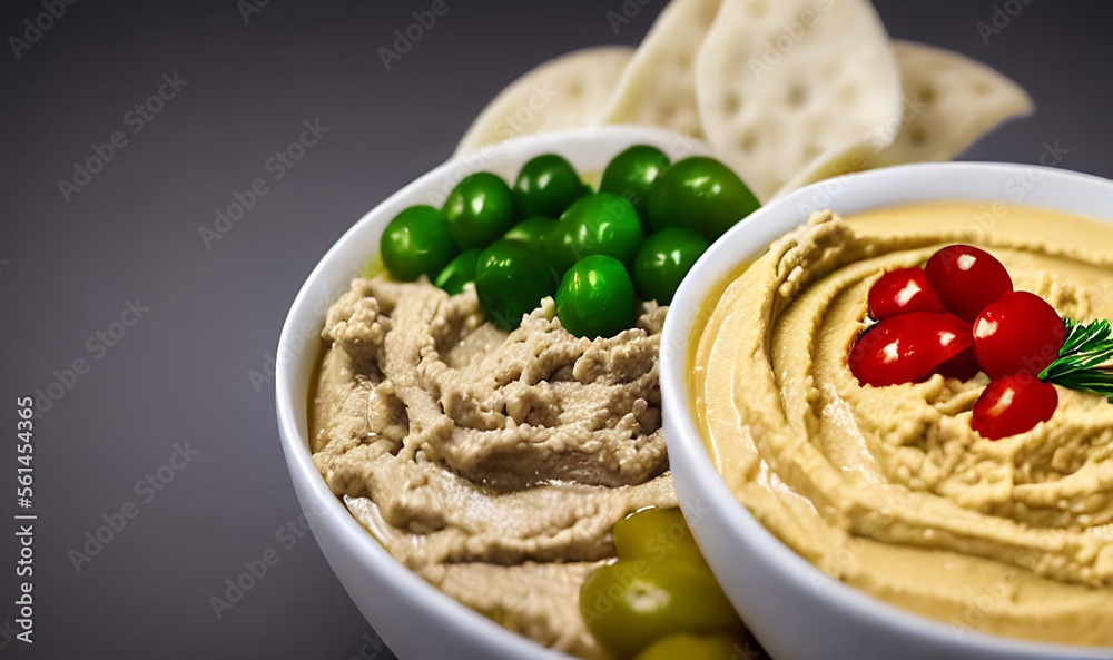 Healthy food. Traditional freshly made organic hummus.