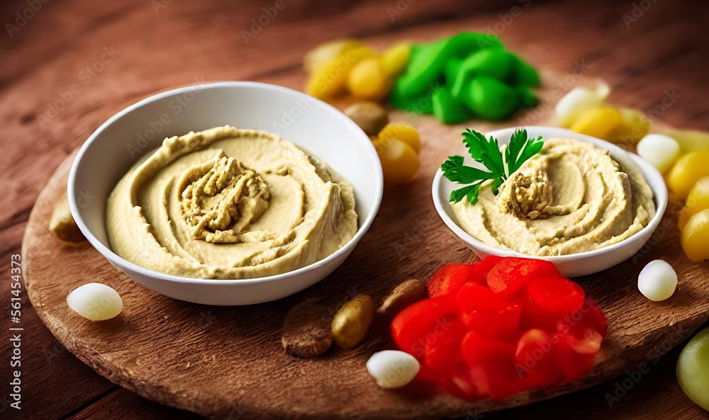 Healthy food. Traditional freshly made organic hummus.