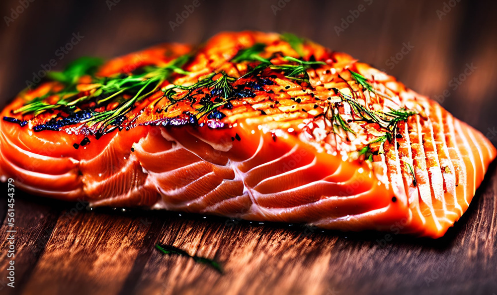 Grilled salmon. Healthy food: baked salmon. Hot fish dish.