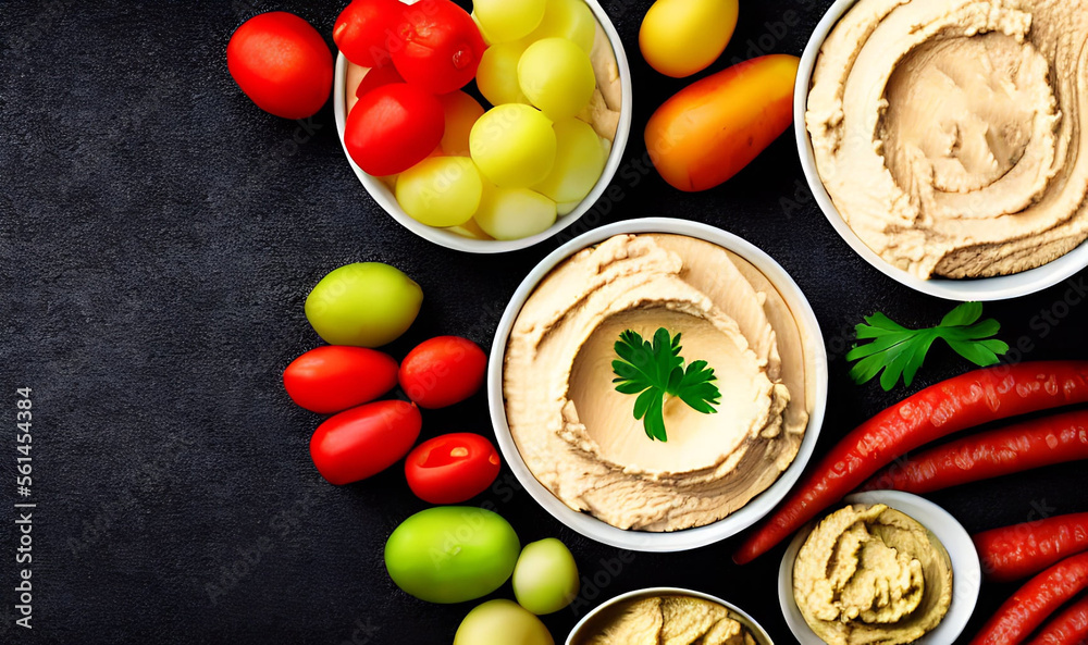 Healthy food. Traditional freshly made organic hummus.