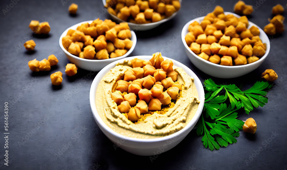 Healthy food. Traditional freshly made organic hummus.