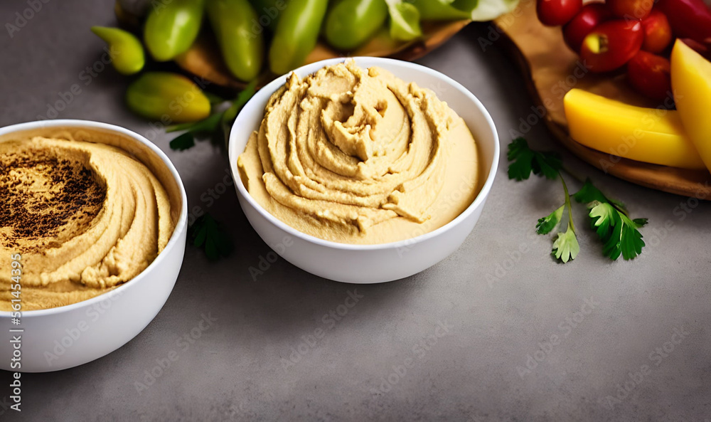 Healthy food. Traditional freshly made organic hummus.