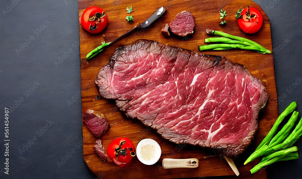 Steak. Gourmet fresh delicious juicy steak. Selected focus, in Poster format.