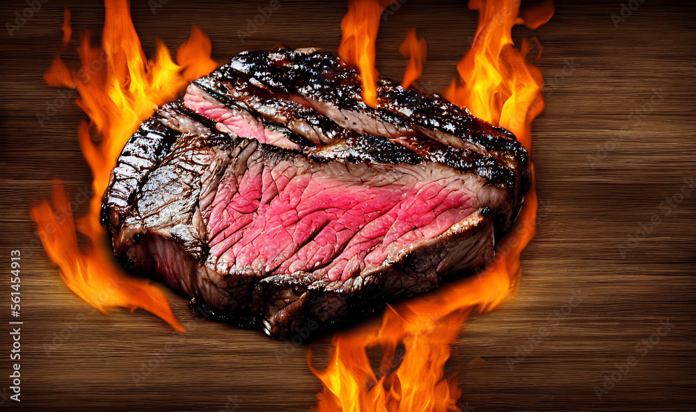 Steak. Gourmet fresh delicious juicy steak. Selected focus, in Poster format.