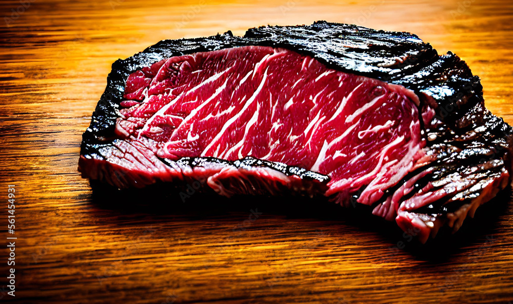 Steak. Gourmet fresh delicious juicy steak. Selected focus, in Poster format.