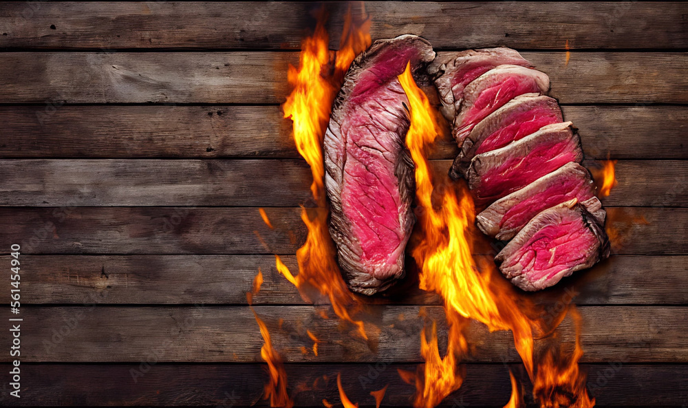 Steak. Gourmet fresh delicious juicy steak. Selected focus, in Poster format.