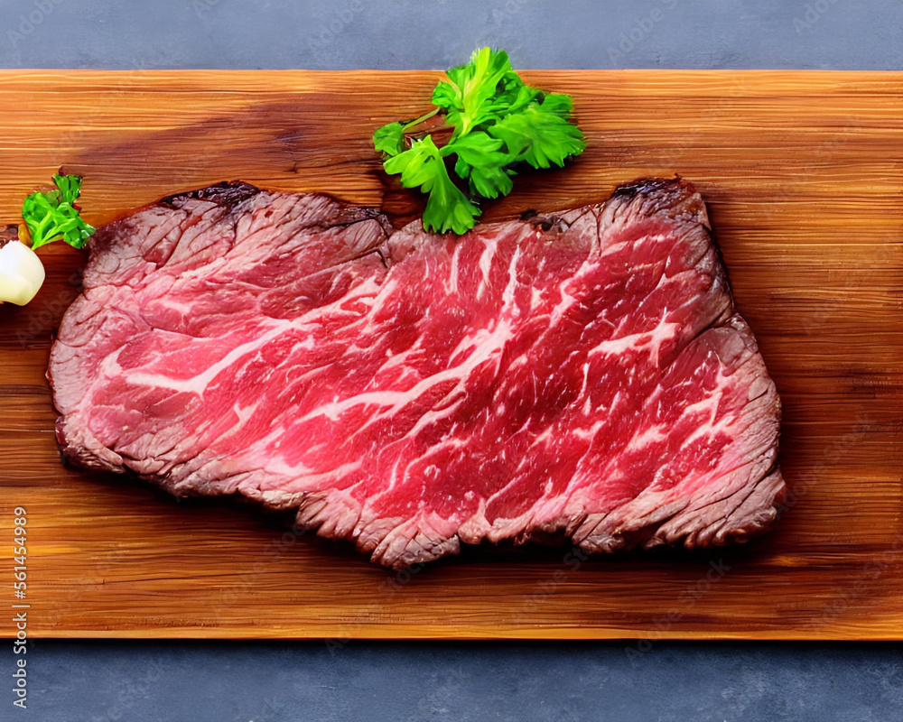 Steak. Gourmet fresh delicious juicy steak. Selected focus, in Poster format.