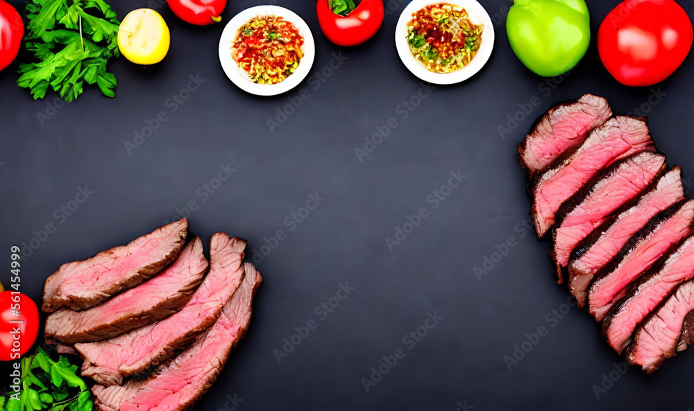 Steak. Gourmet fresh delicious juicy steak. Selected focus, in Poster format.