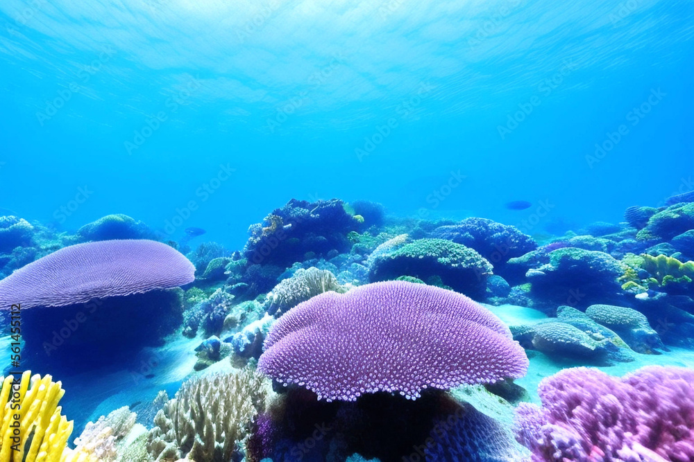 Underwater scene. Ocean coral reef underwater. Sea world under water background.