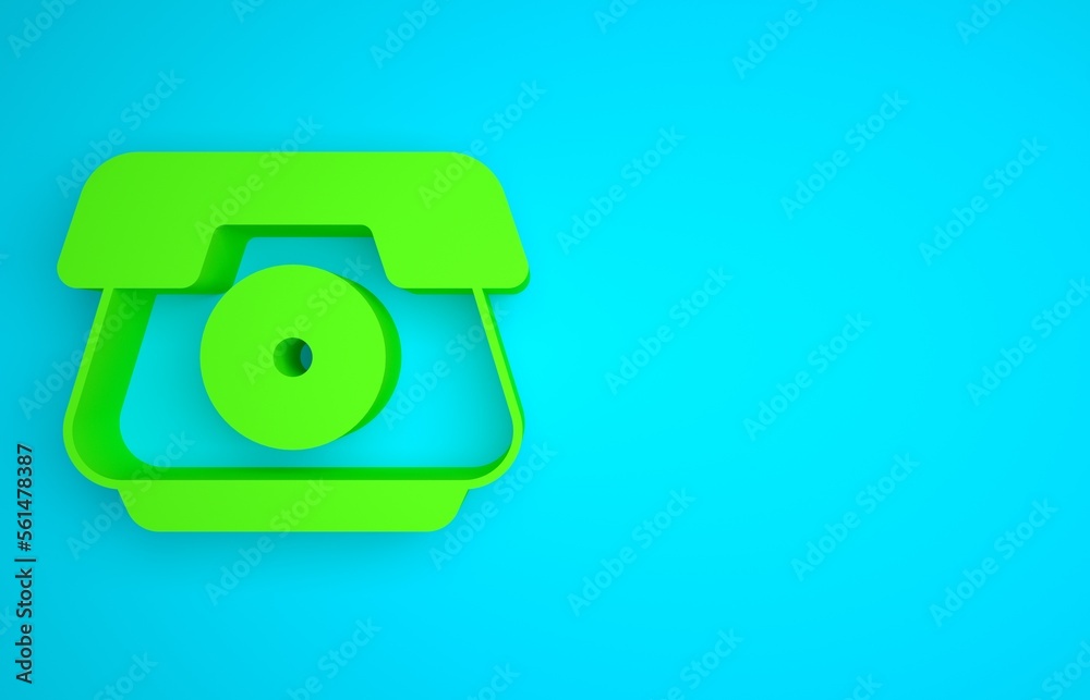 Green Telephone handset icon isolated on blue background. Phone sign. Minimalism concept. 3D render 