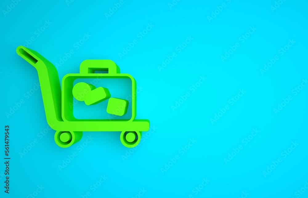 Green Trolley suitcase icon isolated on blue background. Traveling baggage sign. Travel luggage icon