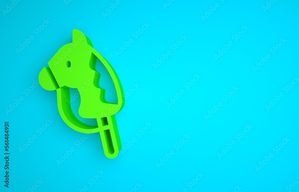 Green Toy horse icon isolated on blue background. Minimalism concept. 3D render illustration