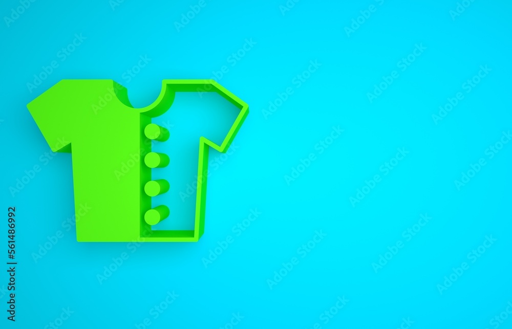 Green Baby t-shirt icon isolated on blue background. Baby clothes symbol. Kid wear sign. Minimalism 