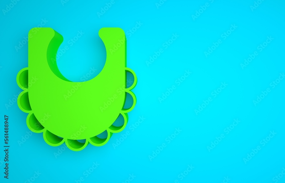 Green Baby bib icon isolated on blue background. Minimalism concept. 3D render illustration