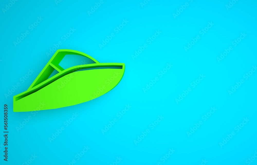 Green Speedboat icon isolated on blue background. Minimalism concept. 3D render illustration