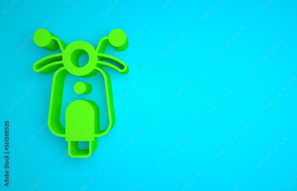 Green Scooter icon isolated on blue background. Minimalism concept. 3D render illustration