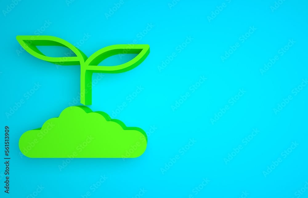 Green Tea leaf icon isolated on blue background. Tea leaves. Minimalism concept. 3D render illustrat