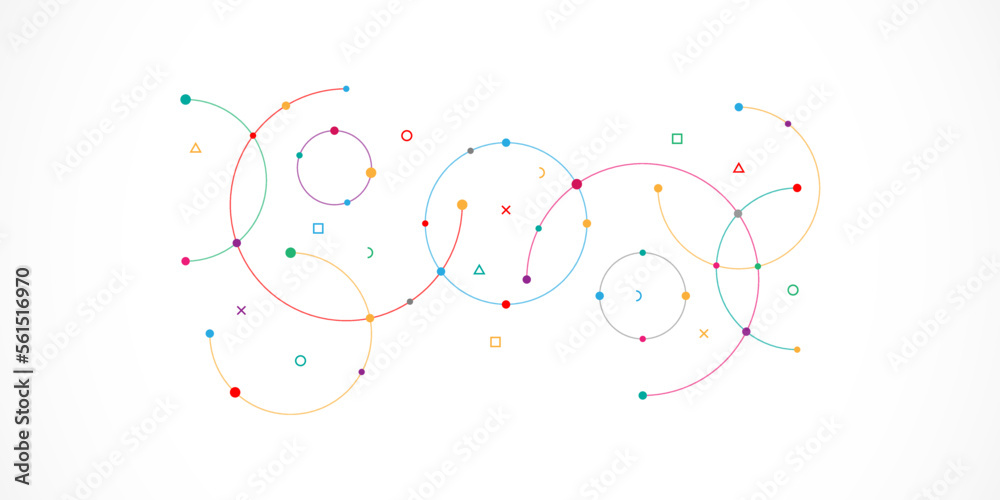 Abstract geometric background with plexus circles. Vector illustration of minimalistic design