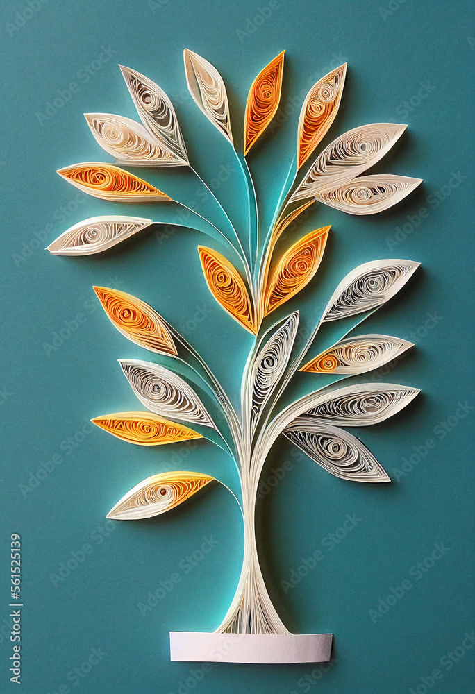 Splendid paper quilling acadia background in digital art . Realistic abstract paper craft in geometr