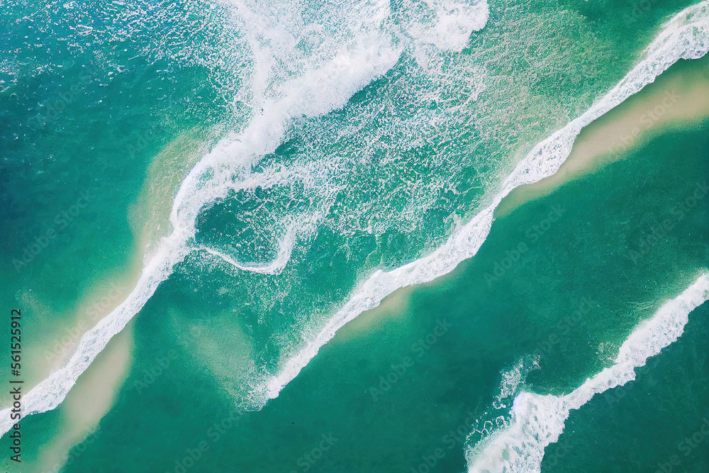 Spectacular top view from drone photo of beautiful pink beach with relaxing sunlight, sea water wave