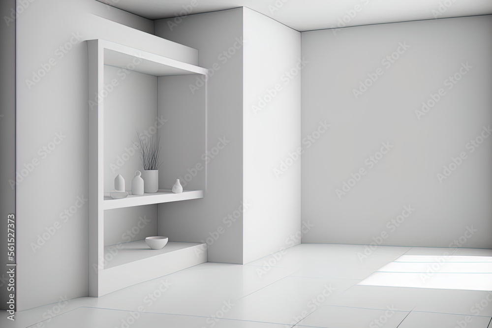 White, minimalistic, vacant interior architecture studio background wall display products. Generativ