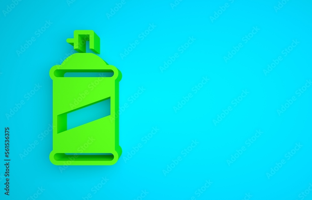 Green Paint spray can icon isolated on blue background. Minimalism concept. 3D render illustration