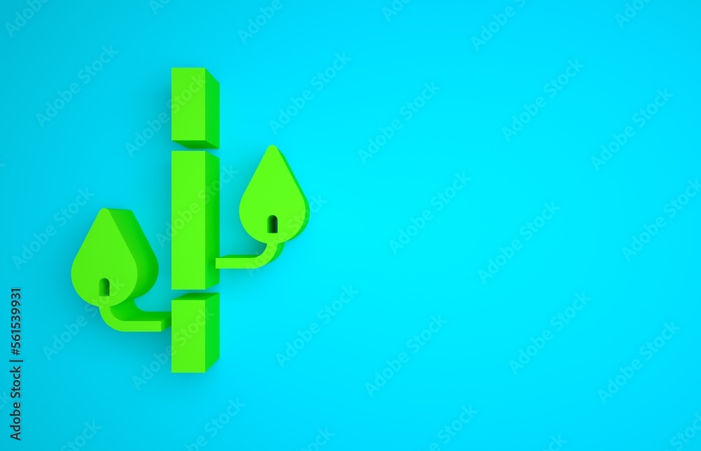 Green Bamboo icon isolated on blue background. Minimalism concept. 3D render illustration