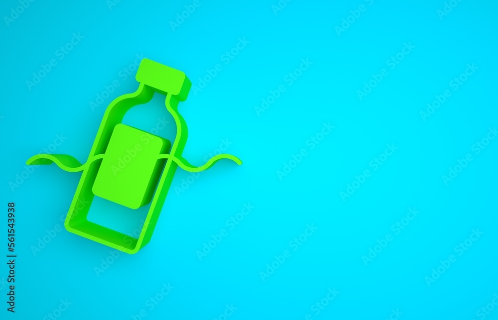 Green The problem of pollution of the ocean icon isolated on blue background. The garbage, plastic, 