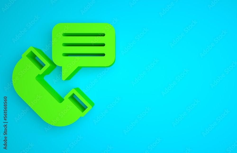 Green Telephone conversation icon isolated on blue background. Telephone handset. Phone sign. Call c