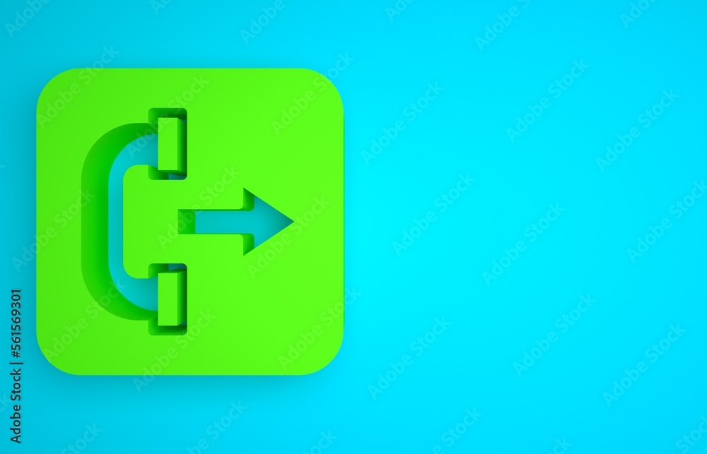 Green Outgoing call phone icon isolated on blue background. Phone sign. Telephone handset. Minimalis