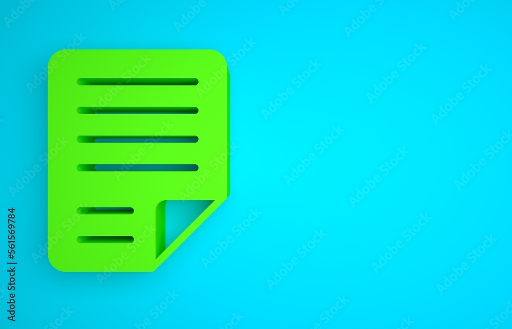 Green File document icon isolated on blue background. Checklist icon. Business concept. Minimalism c