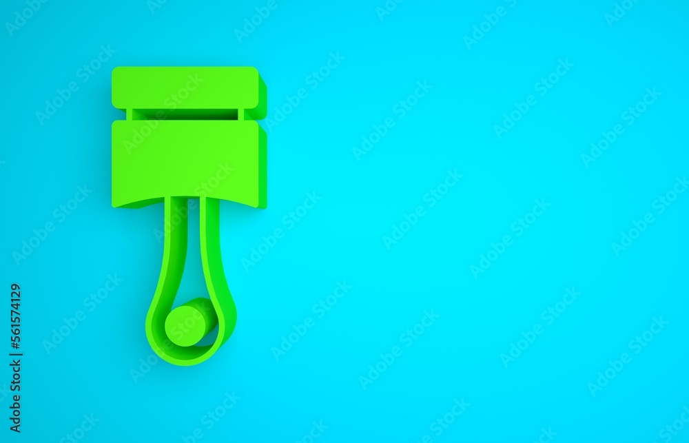 Green Engine piston icon isolated on blue background. Car engine piston sign. Minimalism concept. 3D