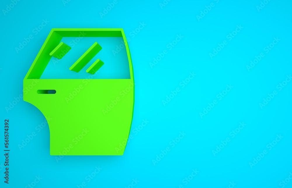 Green Car door icon isolated on blue background. Minimalism concept. 3D render illustration