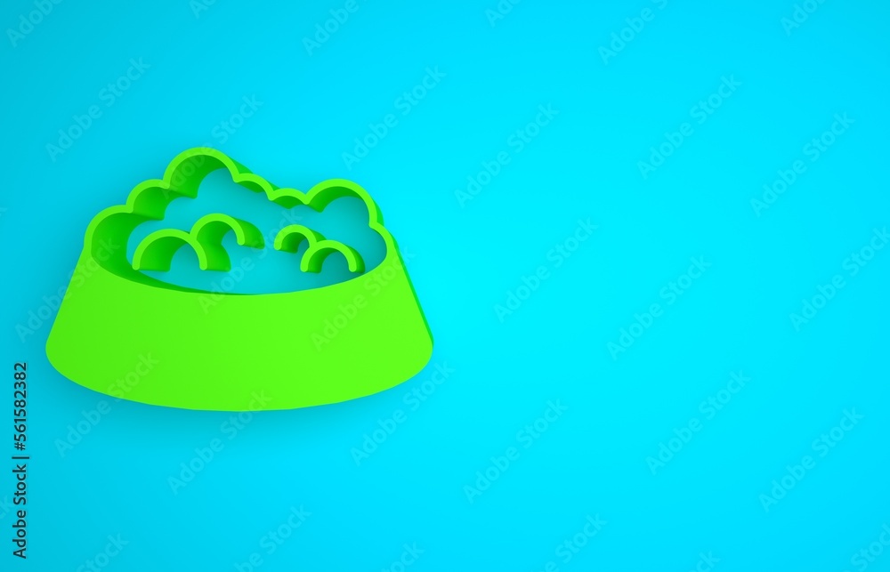 Green Pet food bowl for cat or dog icon isolated on blue background. Dog or cat paw print. Minimalis