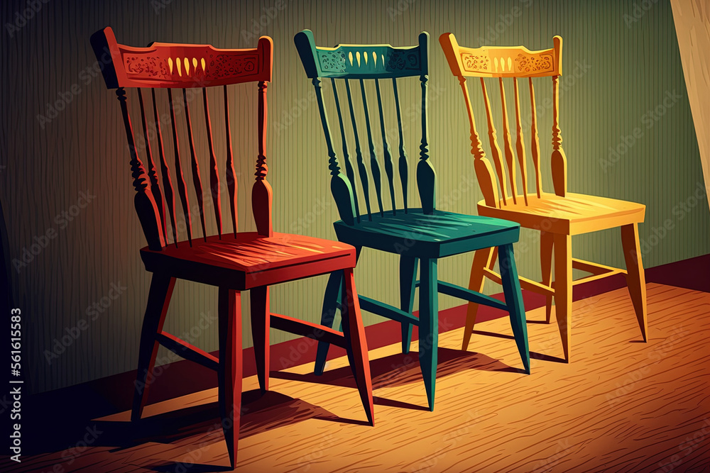 Wooden Chairs Interior Design Illustration. Generative AI