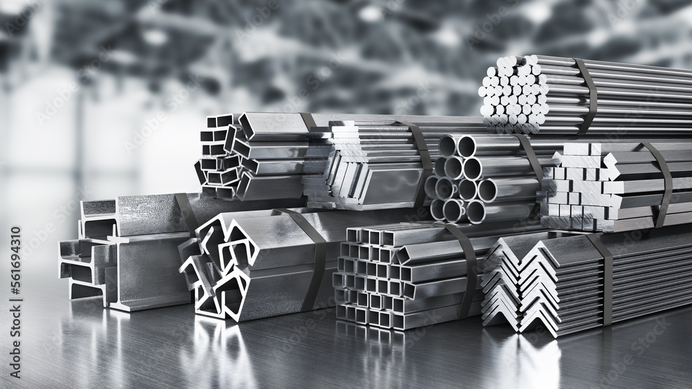 Stack of rolled metal on a metal background. 3d illustration