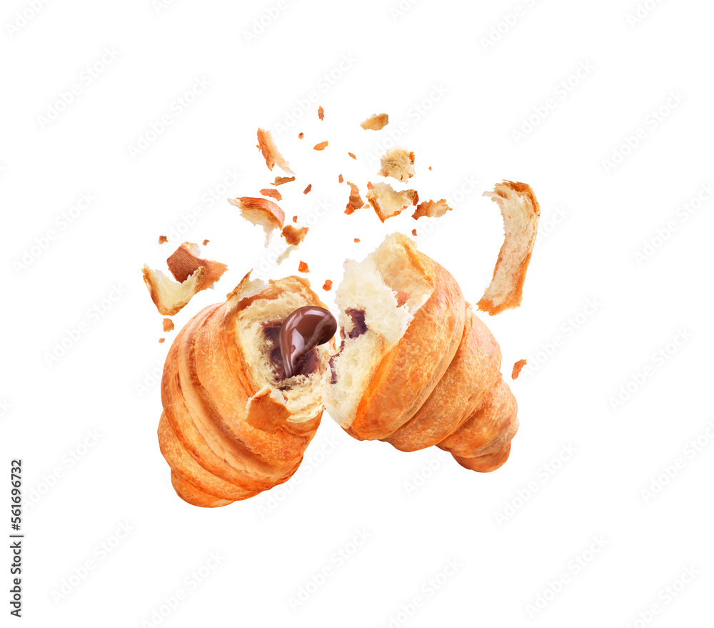 croissant broken on white background