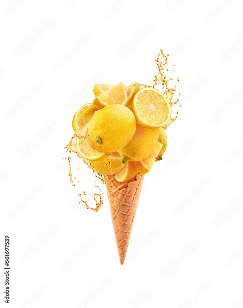 lemon mix in a waffle cone on a white background