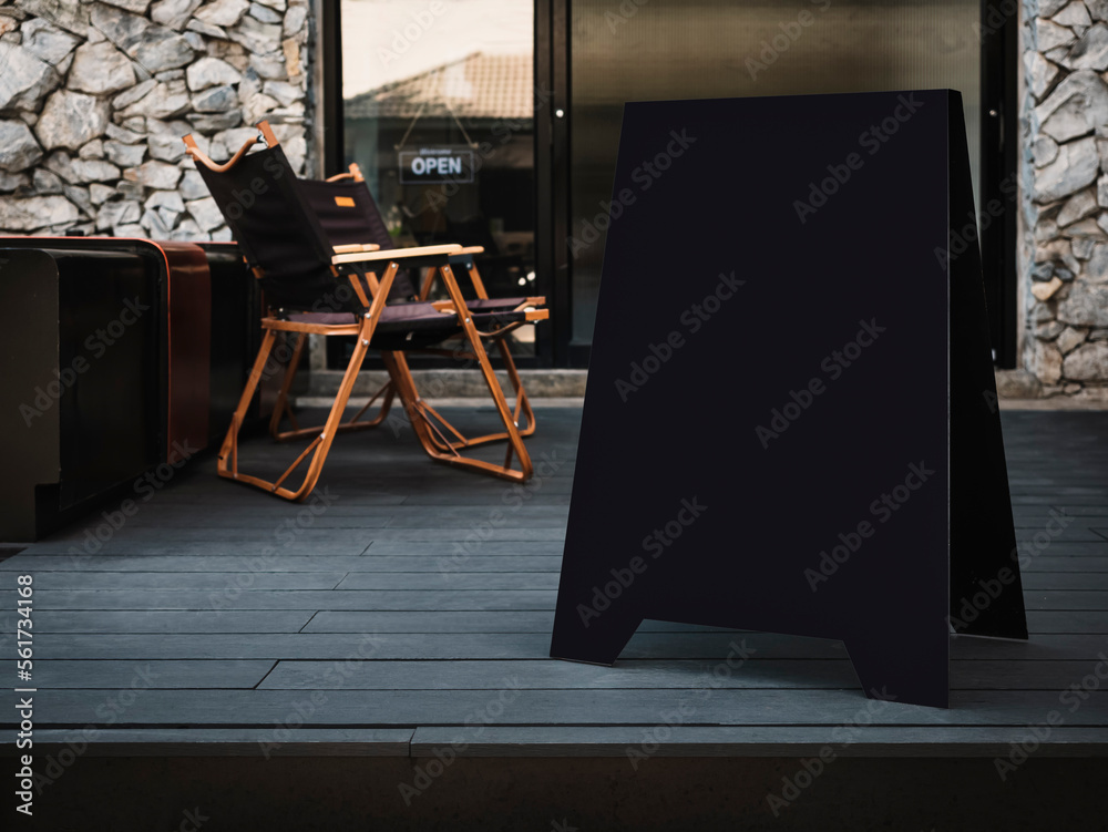 Black sign stand Mock up Board Shop business logo 