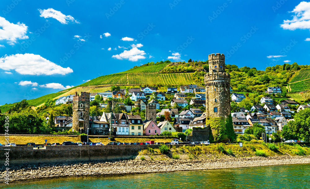 Medieval towers in Oberwesel on the Middle Rhine in Germany