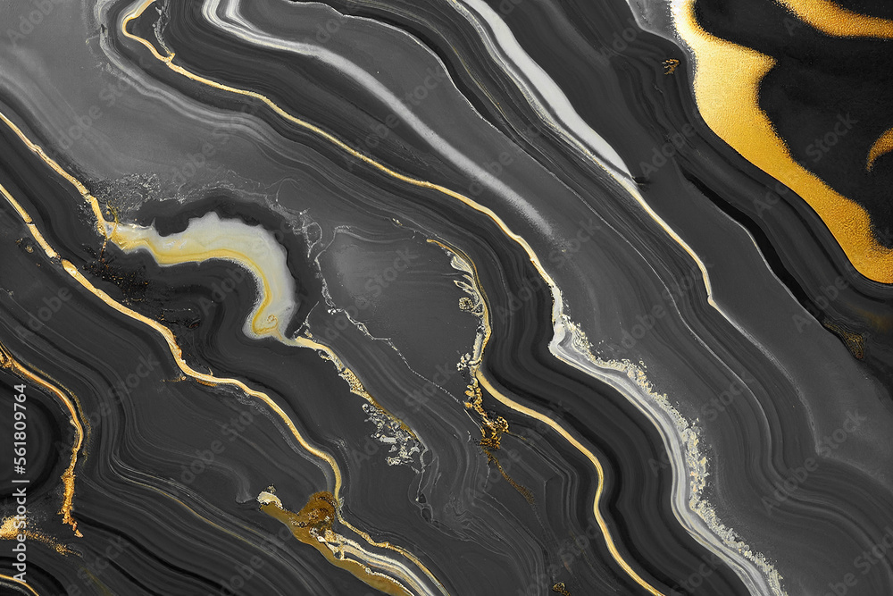 Abstract art background with a fluid marble black and gold texture. Splendid luxury abstract artwork