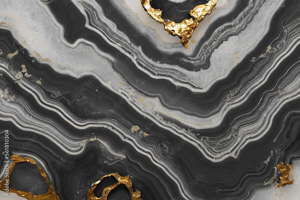 Abstract art background with a fluid marble black and gold texture. Splendid luxury abstract artwork