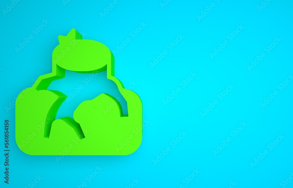 Green Deforestation icon isolated on blue background. Chopping forest, destruction of wood. Danger f