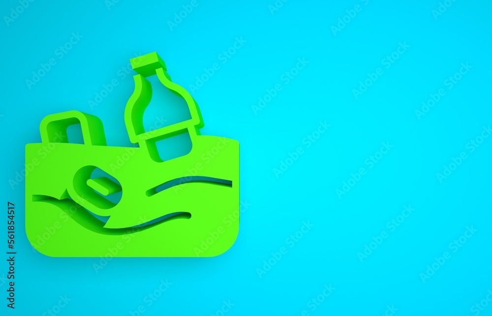 Green The problem of pollution of the ocean icon isolated on blue background. The garbage, plastic, 