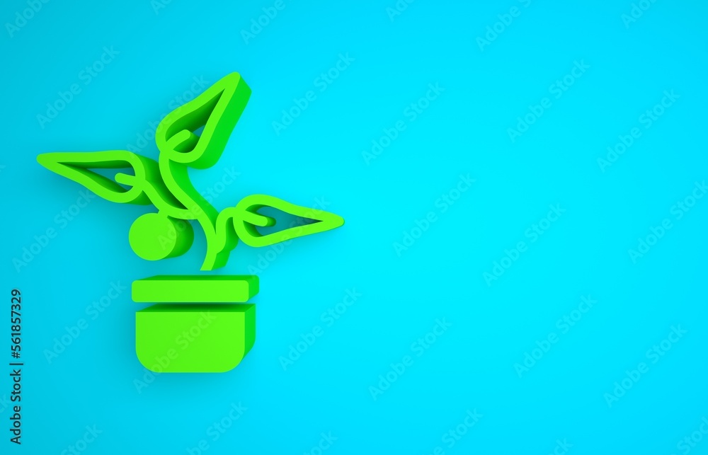 Green Plant in pot icon isolated on blue background. Plant growing in a pot. Potted plant sign. Mini