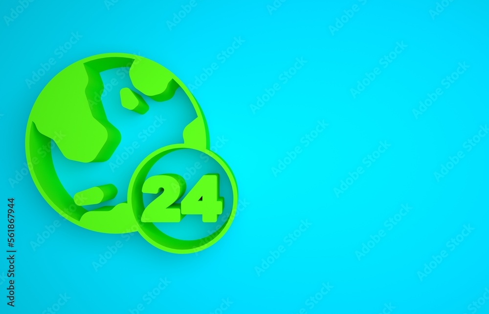 Green Telephone 24 hours support icon isolated on blue background. All-day customer support call-cen