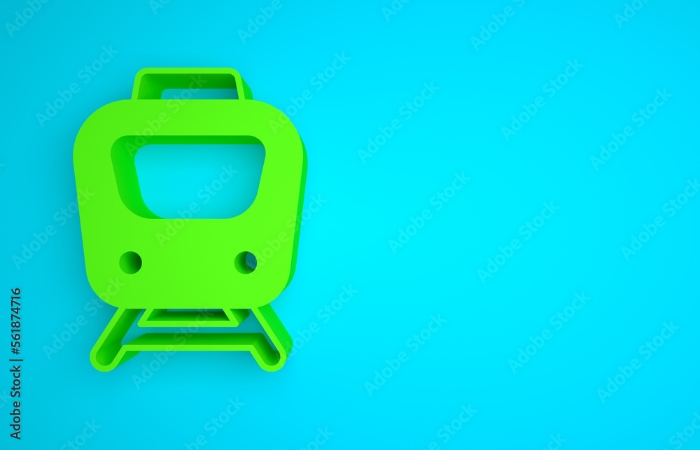 Green Train icon isolated on blue background. Public transportation symbol. Subway train transport. 