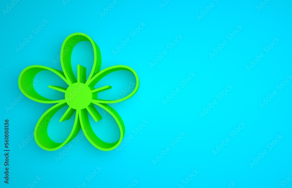 Green Flower icon isolated on blue background. Minimalism concept. 3D render illustration