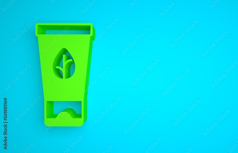 Green Organic cosmetic icon isolated on blue background. Body care products. Minimalism concept. 3D 